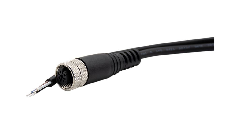 RND Female 4 way Angled Socket M12 to Free End Cable Connector Cable, 2 m