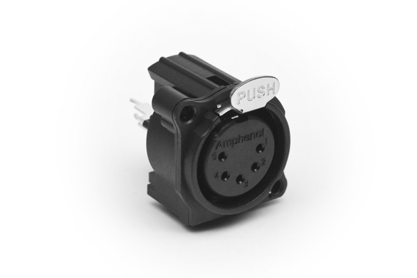 Amphenol Industrial Chassis Mount XLR Connector, Vertical, Female, IP40, 133 V, 5 Way, Gold over Nickel Plating
