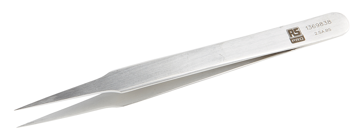 RS PRO 120 mm, Stainless Steel, Flat, Tweezers