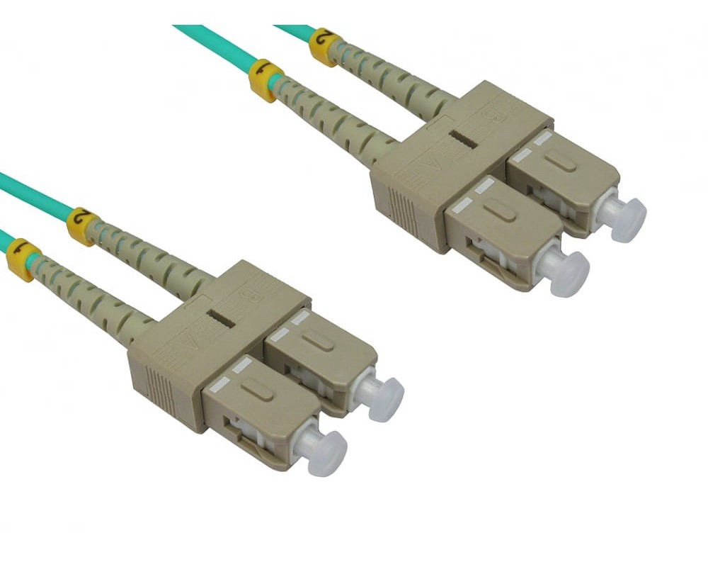 RS PRO SC to SC Duplex Multi Mode OM3 Fibre Optic Cable, 3mm, Light Blue, 5m