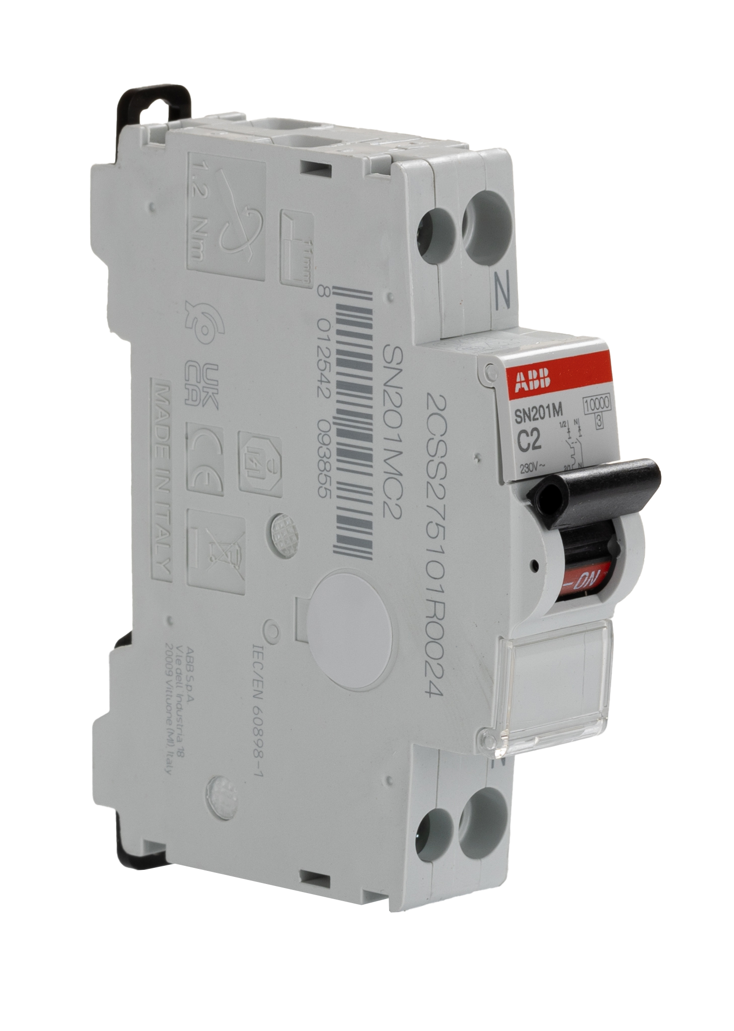 ABB SN201 MCB, 1+N, 2A Curve C, 230V AC, 10 kA Breaking Capacity
