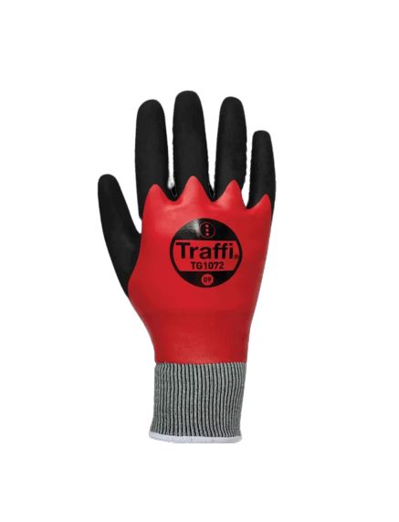 Traffi TG1072 Black, Red Acrylic, Nylon Acrylic, Nylon (Liner) Glove, Size 10, Nitrile Coating