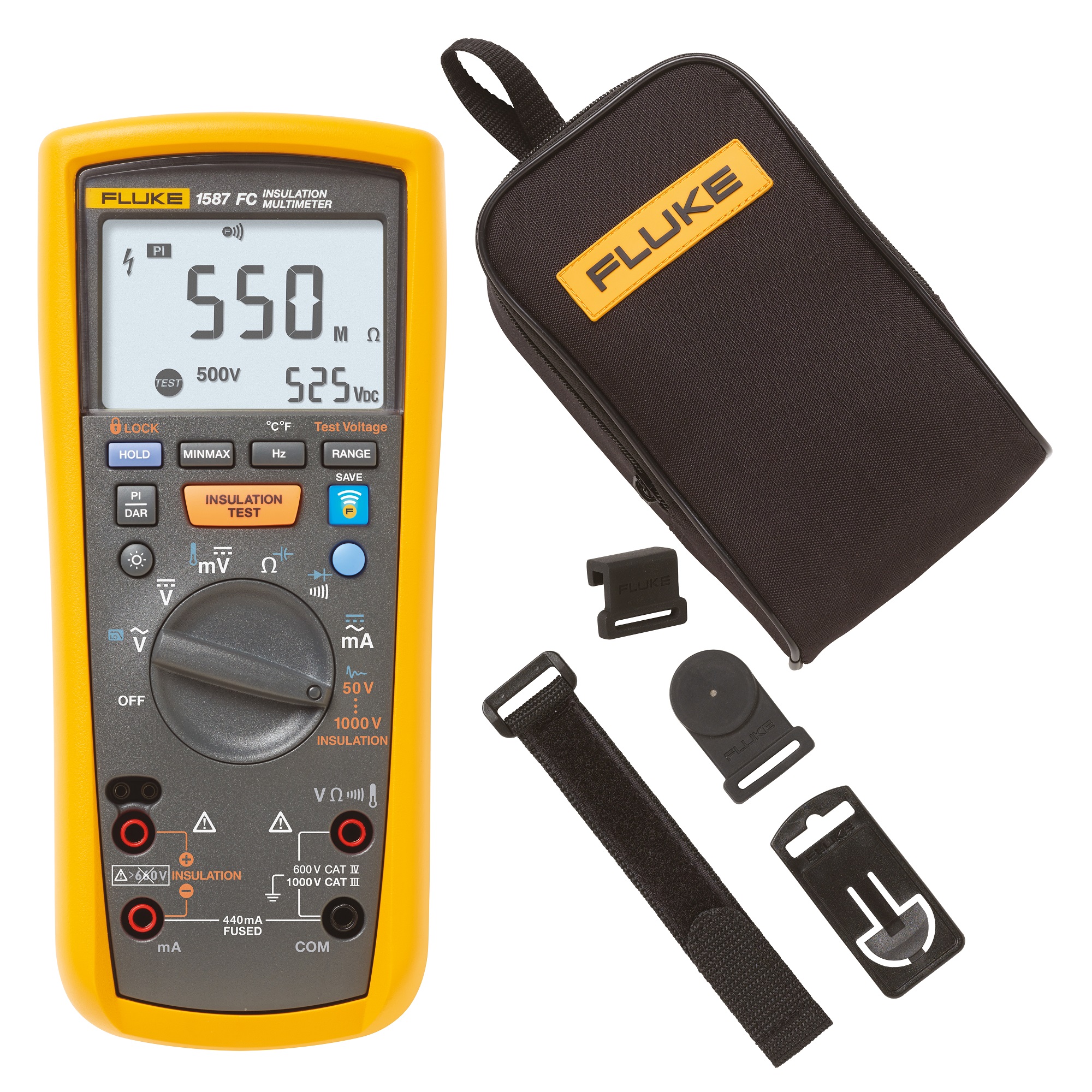 Fluke 1587FC/TPAK/C25 Insulation Multimeter, 50V Min, 1000V Max, CAT IV