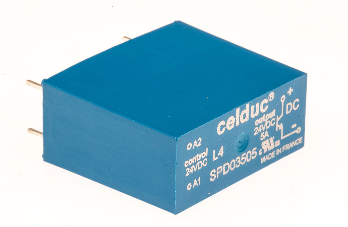 Celduc SP-ST-SL Series Solid State Relay, 5 A Load, PCB Mount, 30 V dc Load, 30 V dc Control