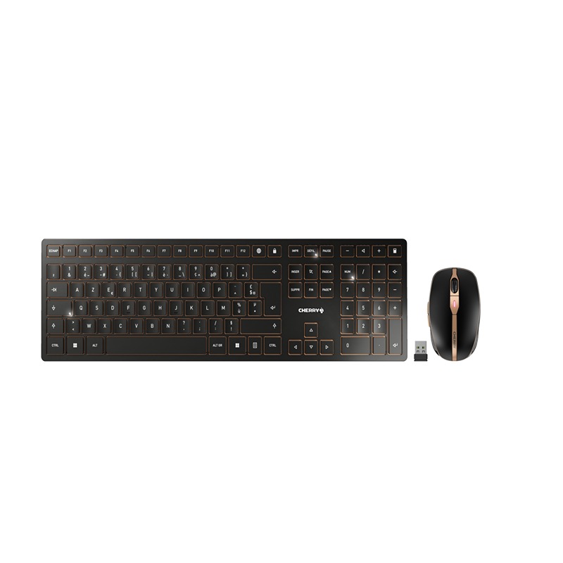 Cherry CHERRY DW 9100 SLIM Wireless Ergonomic Keyboard and Mouse Set, AZERTY (France), Black