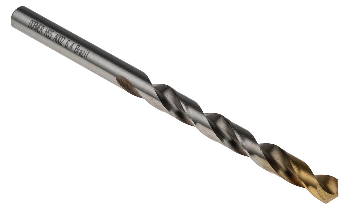 Dormer A002 Series HSS-TiN Twist Drill Bit for Steel, 6.4mm Diameter, 101 mm Overall