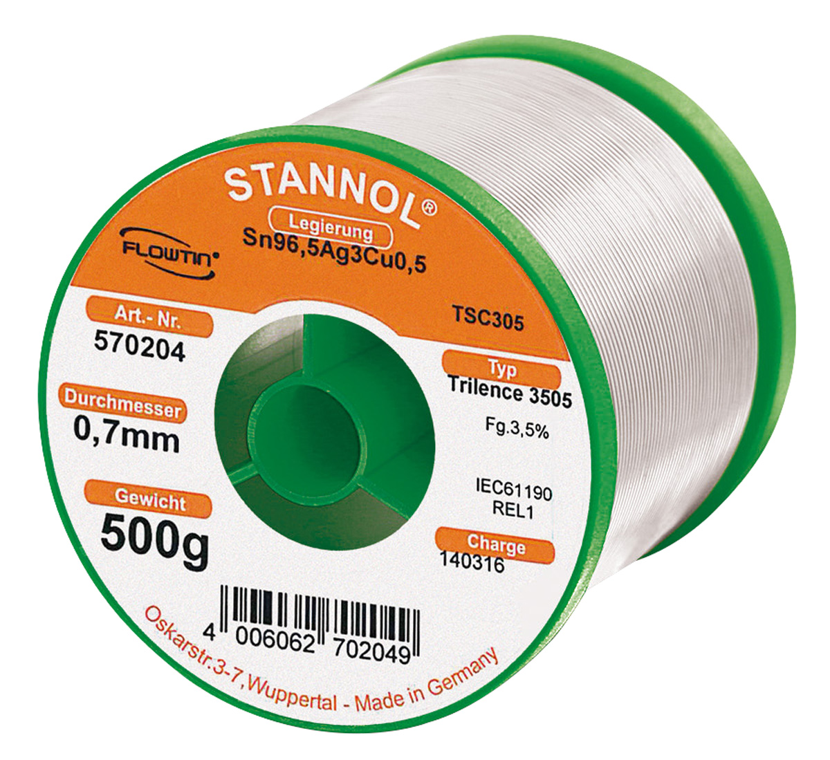 Stannol Wire, 0.7mm Lead Free Solder, 217°C Melting Point