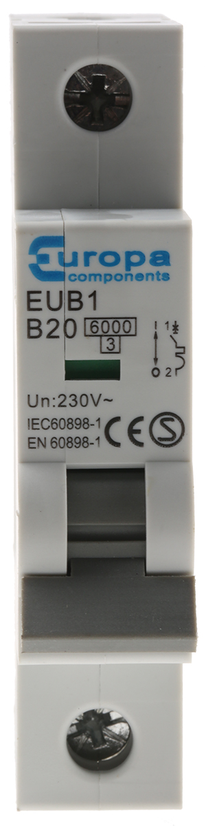 Europa EUB1 EUB MCB, 1P, 20A Curve B, 230V AC
