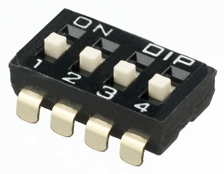 APEM 4 Way Surface Mount DIP Switch 4PST, Raised, Top Side Lever Actuator