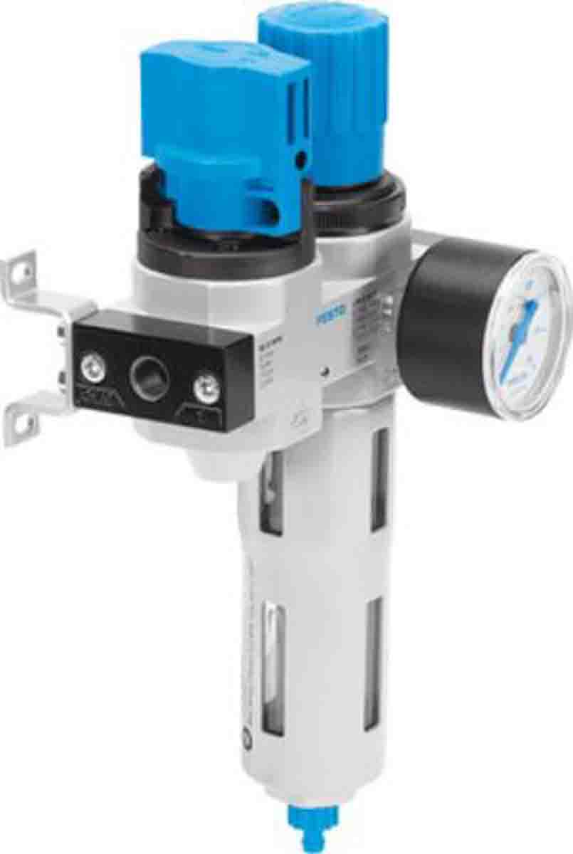 Festo G 1/4 FRL Assembly, Manual Drain, 40μm Filtration Size - With Pressure Gauge