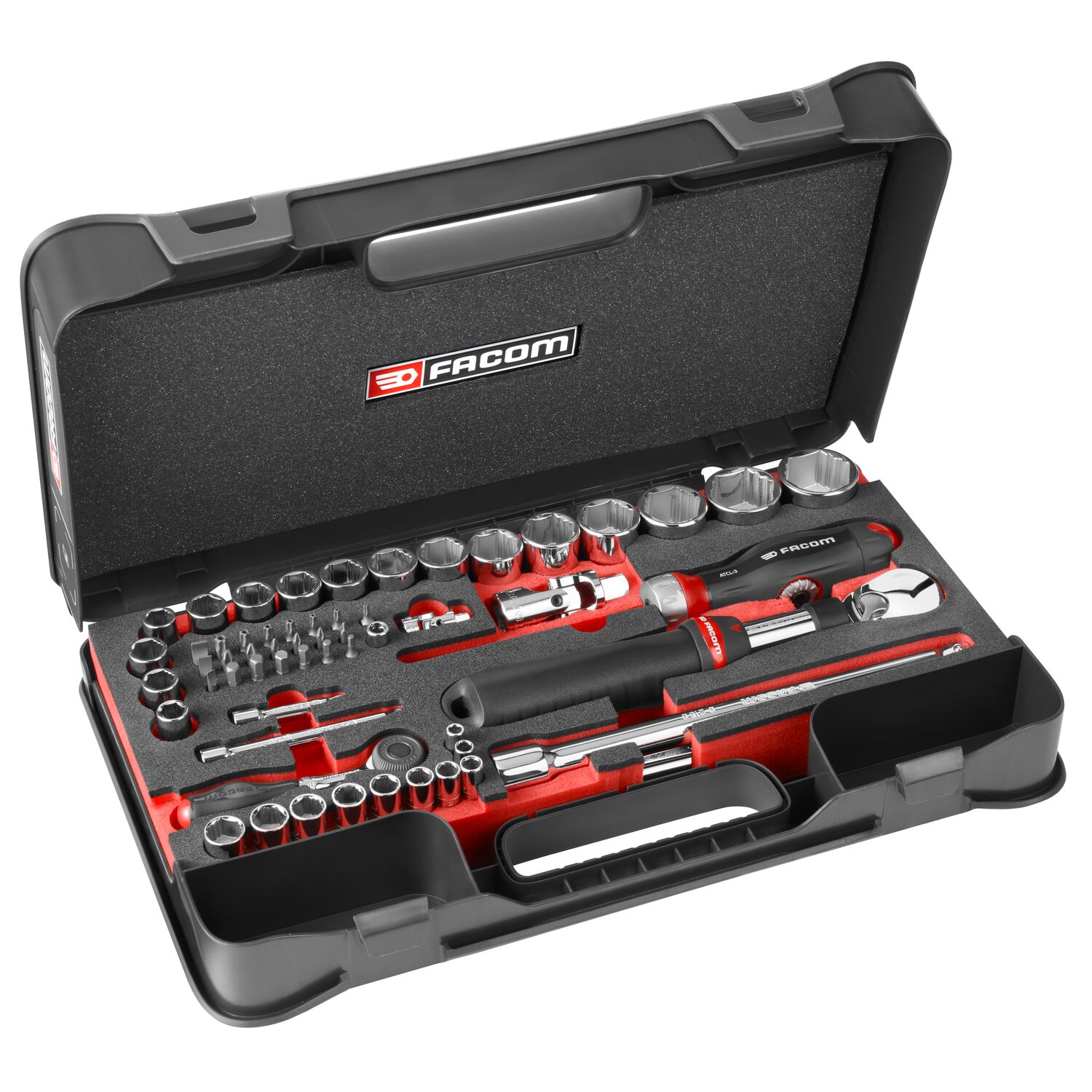 Facom 60-Piece Metric 1/2 in, 1/4 in Bit Socket Set with Ratchet, 6 point