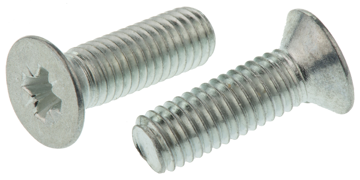 RS PRO Pozi M5 Countersunk Steel Machine Screws DIN 965 x 16.0mm