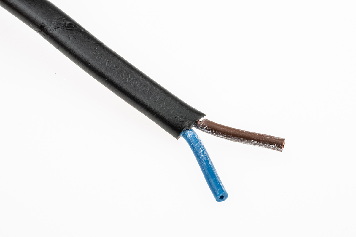 RS PRO 2192Y 0.5 mm² 2 Core Power Cable, H03VVH2-F, Black PVC, 100m