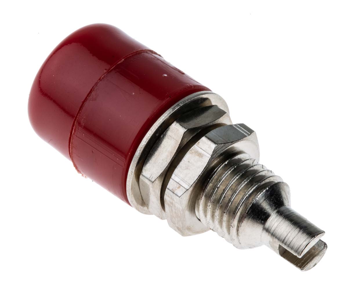 Schutzinger Red Female Banana Socket, 4 mm Connector, Solder Termination, 20A, 30 V ac, 60V dc, Nickel Plating