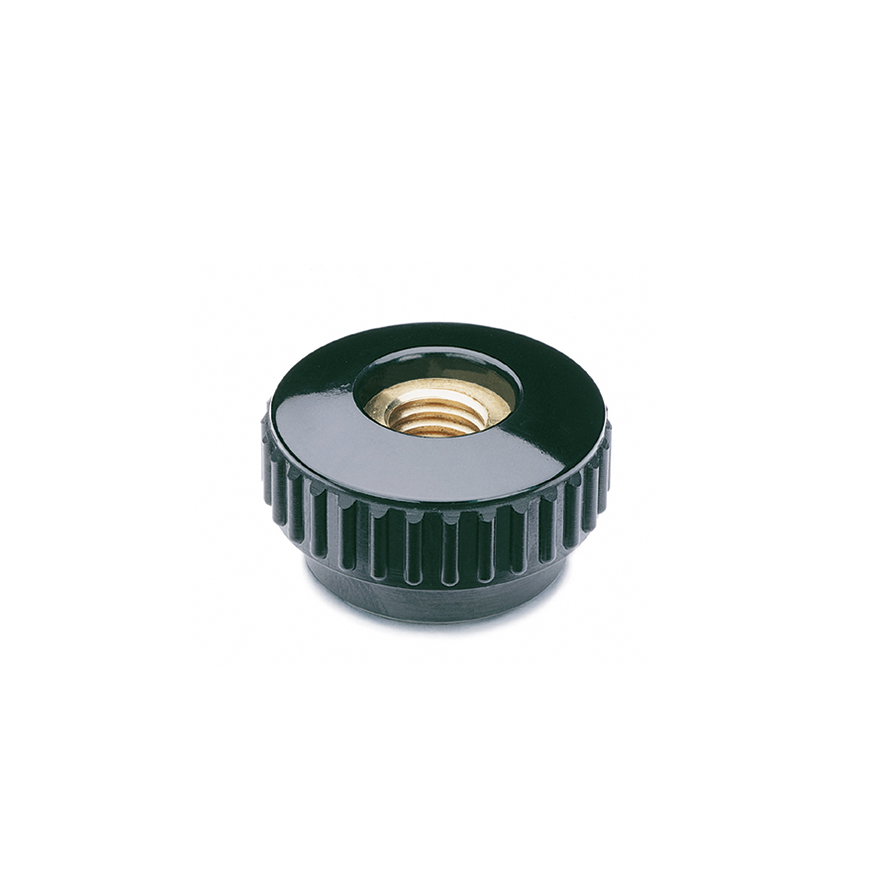 Elesa 2412 Black Duroplast Round Knob, M8, Threaded Through Hole