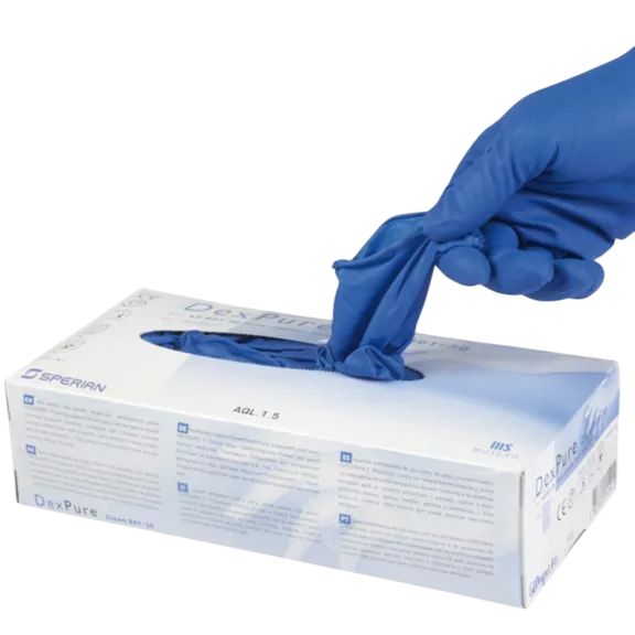 Honeywell Safety DexPure 801-30 Blue Powder-Free Natural Latex Disposable Gloves, Size 7, 50Gloves per Pack