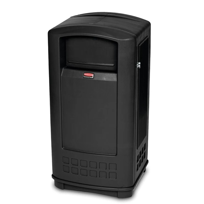 Rubbermaid Commercial Products Plaza 25gal Black Flip Waste Bin