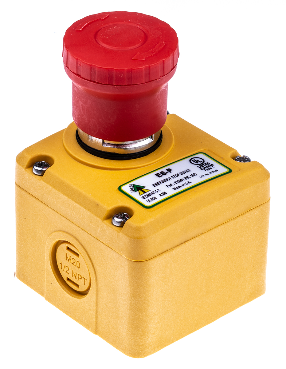 IDEM ES Series Twist Release Emergency Stop Push Button, Surface Mount, 2NC + 1NO, IP67