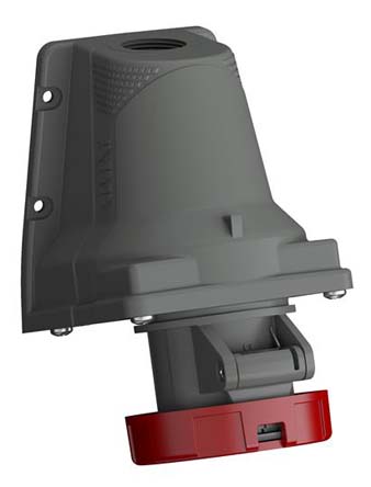 Amphenol Industrial, Easy & Safe IP67 Red Wall Mount 3P + N + E Right Angle Industrial Power Socket, Rated At 32A, 415 V
