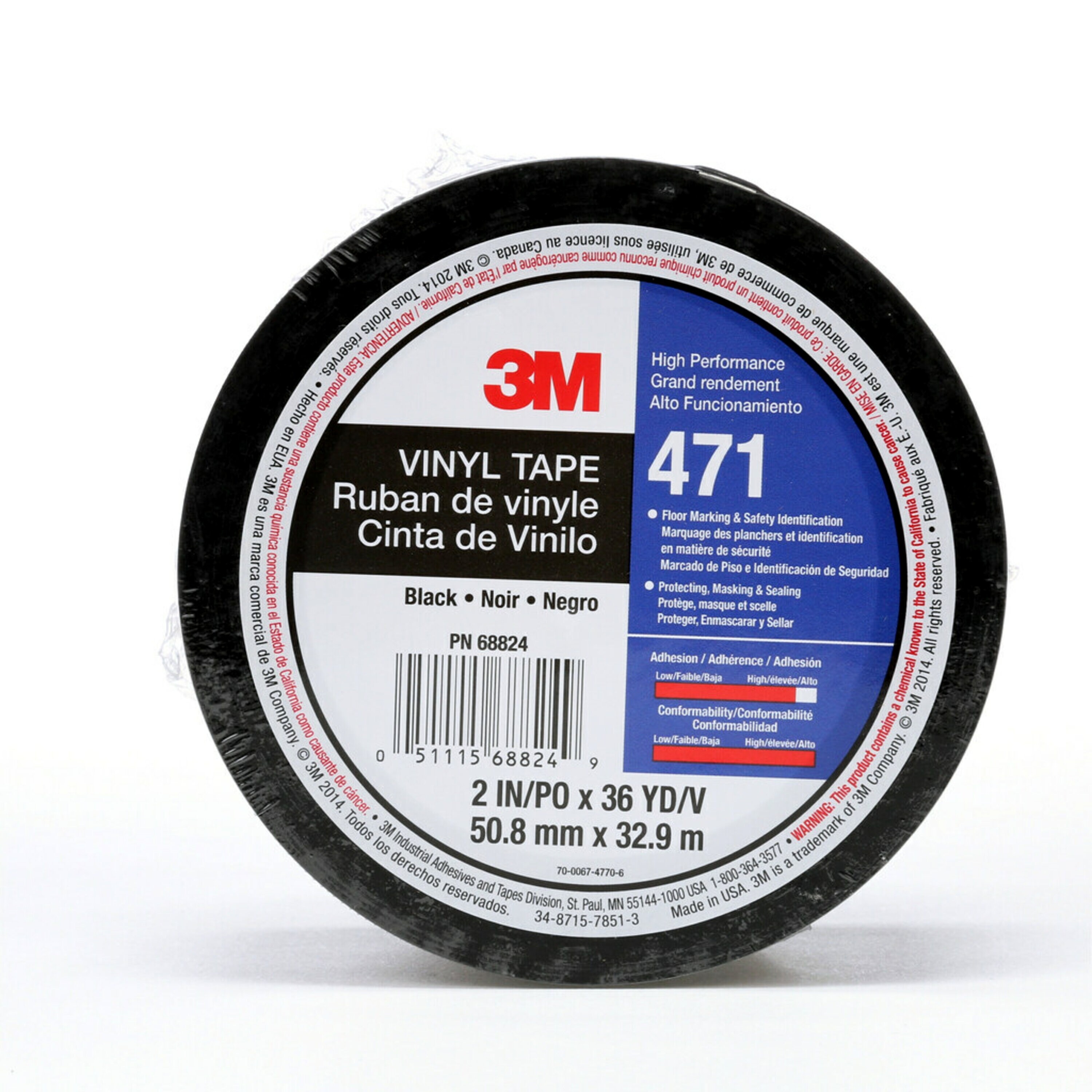 3M 471 Black PVC 32.91m Hazard Tape, 0.14mm Thickness "471 Tape"