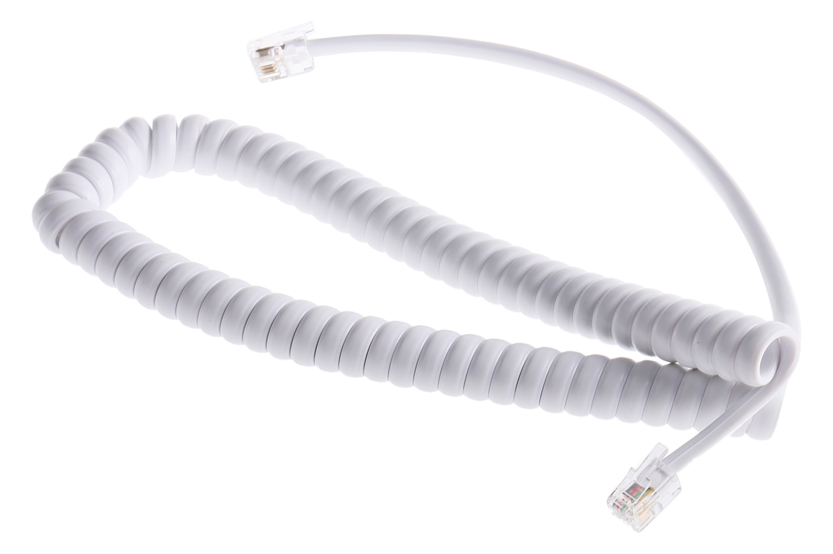 RS PRO Male RJ9 to Male RJ9 Telephone Extension Cable, White Sheath, 2.5m
