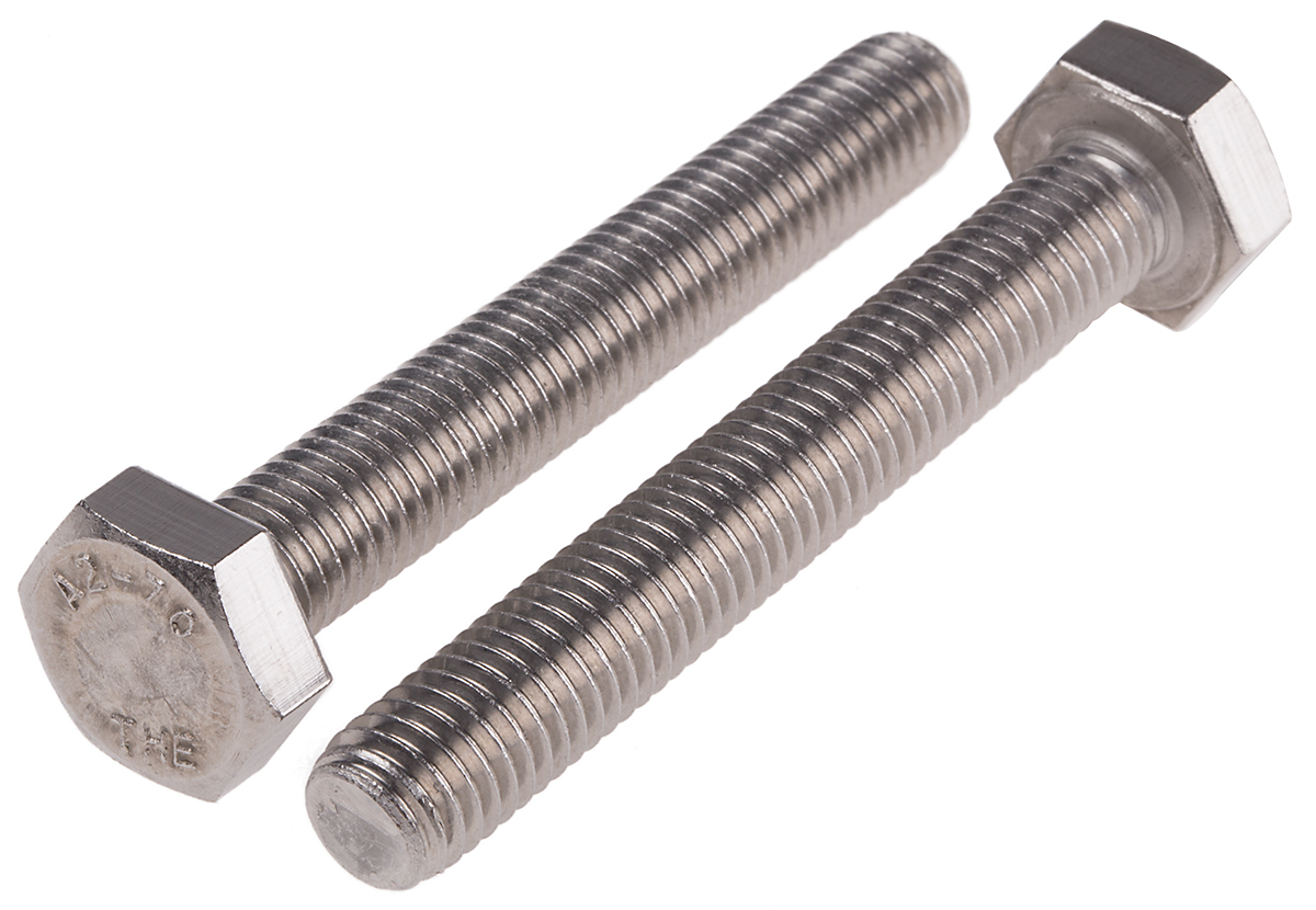 RS PRO Plain Stainless Steel, Hex Bolt, M10 x 70mm