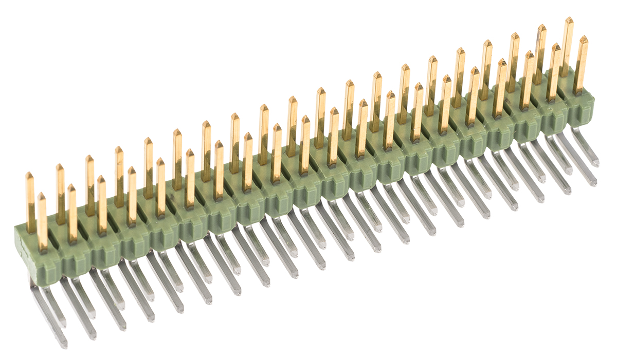 TE Connectivity AMPMODU MOD II Series Right Angle Through Hole Pin Header, 40 Contact(s), 2.54 mm Pitch, 2 Row,