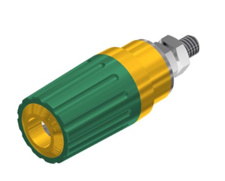 Hirschmann Test & Measurement 35A, Green/Yellow Binding Post With Brass Contacts and Nickel Plated - 15mm Hole Diameter