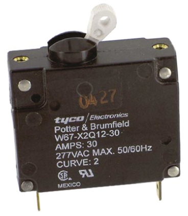 TE Connectivity Thermal Circuit Breaker - W67  Single Pole 277V ac Voltage Rating, 30A Current Rating