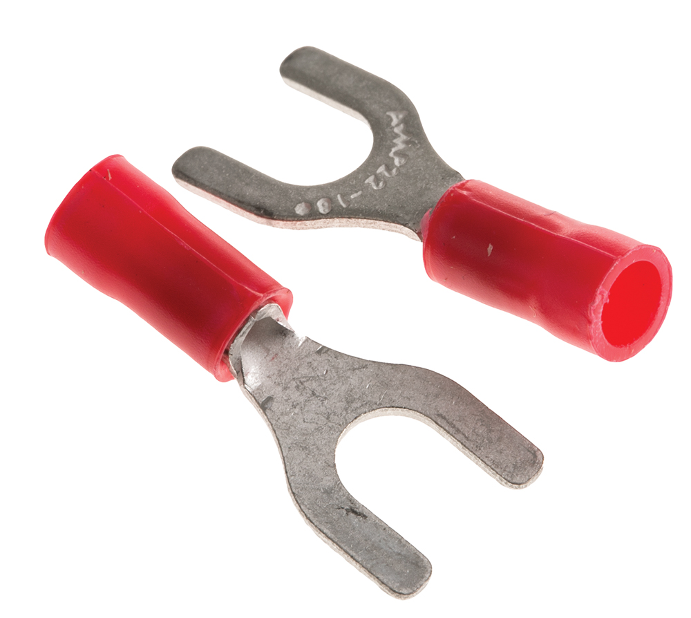 TE Connectivity PLASTI-GRIP Insulated Crimp Spade Connector, 0.26mm² to 1.65mm², 22AWG to 16AWG, M5 Stud Size Vinyl, Red