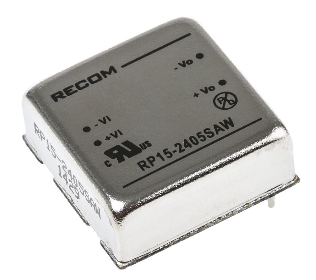Recom RP15-AW DC-DC Converter, 5V dc/ 3A Output, 9 → 36 V dc Input, 15W, Through Hole, +85°C Max Temp -40°C Min