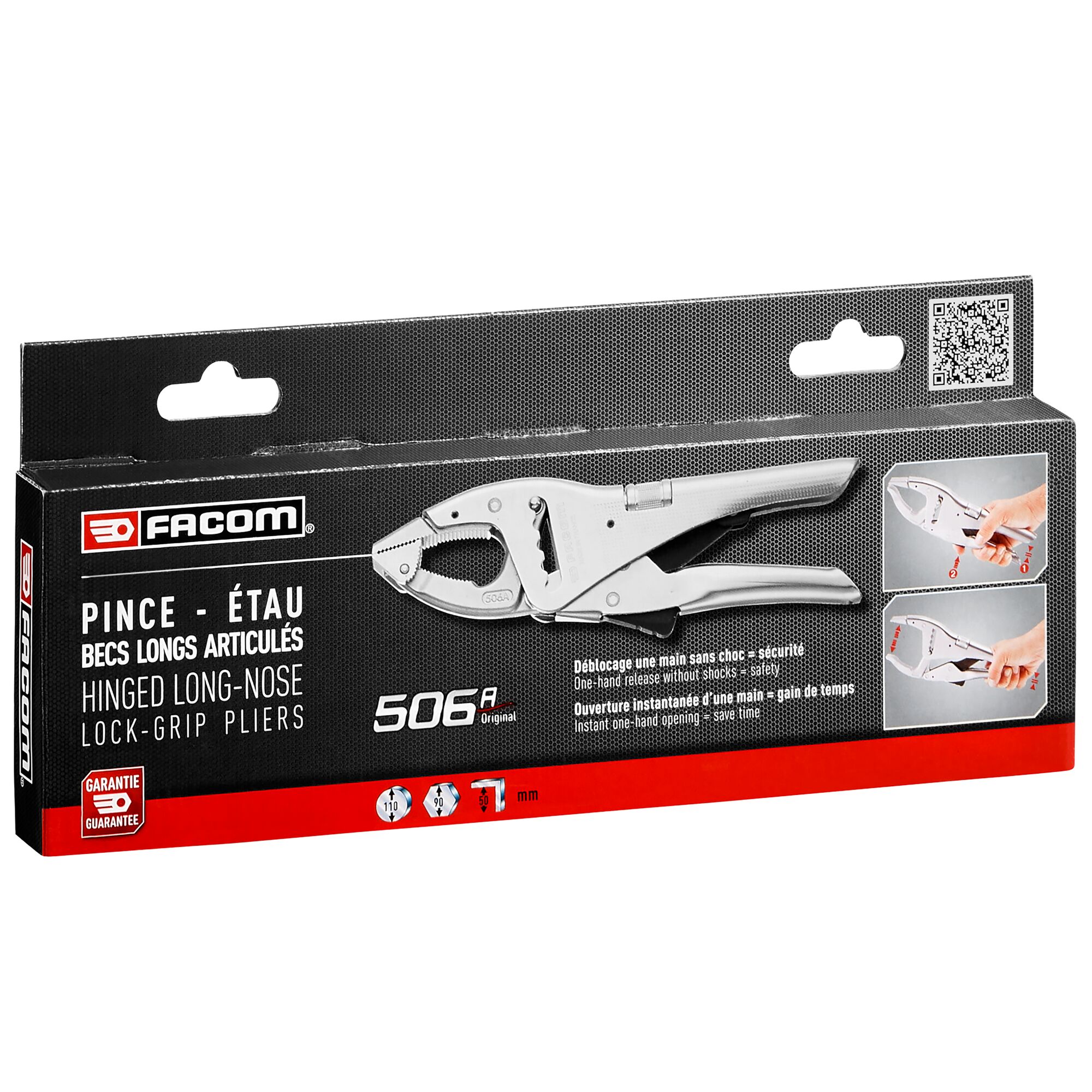 Facom 506APB Locking Pliers, 250 mm Overall, Lock Grip Tip, 17mm Jaw