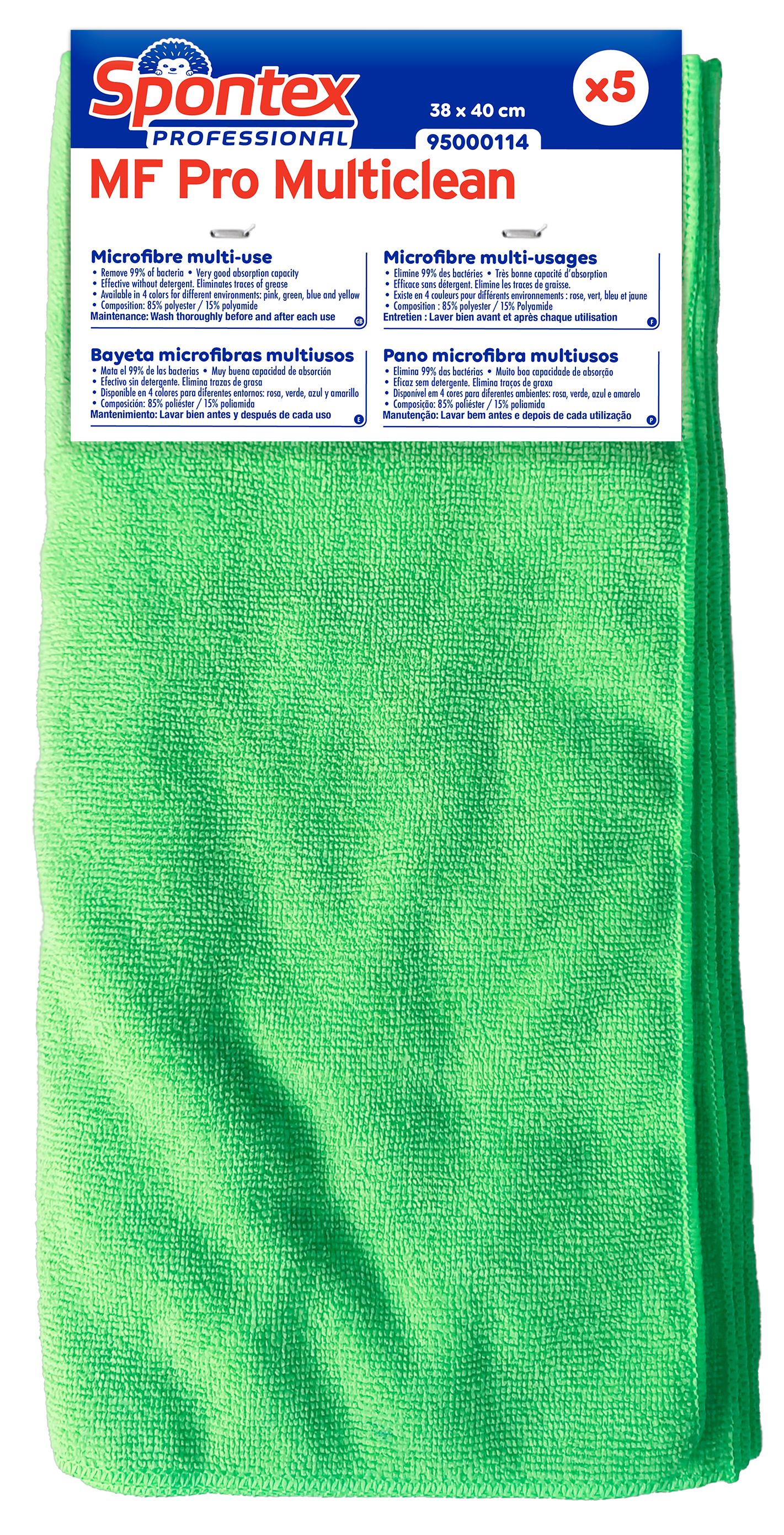 Spontex Spontex Green Polyamide, Polyester Cloths for Cleaning, Pack of 5, 380 x 400mm, Repeat Use