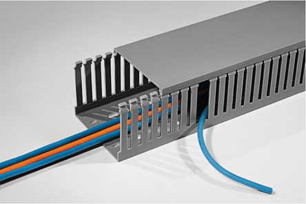 HellermannTyton HTWD-PD Grey Slotted Panel Trunking - Open Slot, W37.5 mm x D37.5mm, L2m, PVC