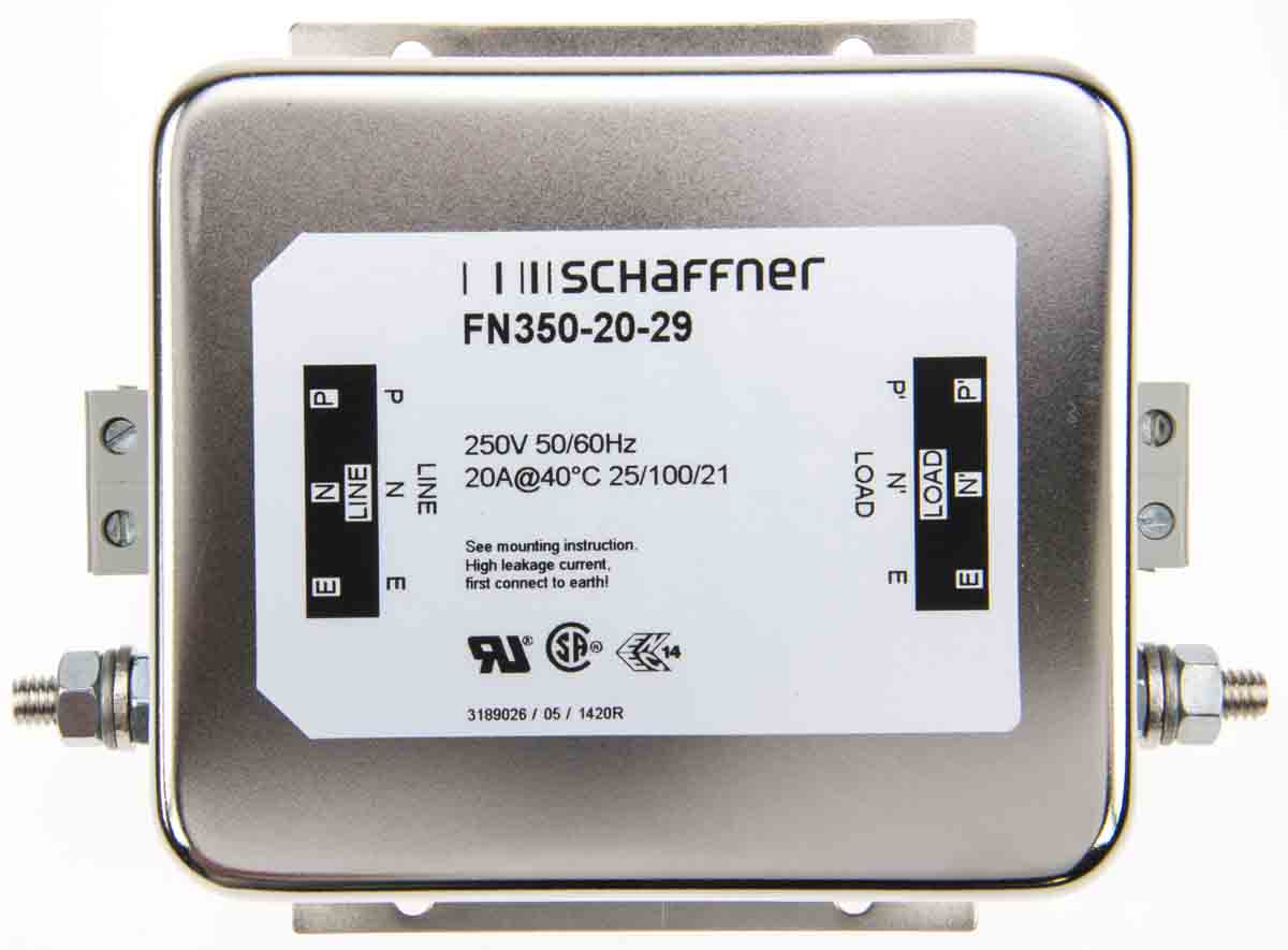 Schaffner, FN350 20A 250 V ac 400Hz, Chassis Mount EMC Filter, Terminal Block, Single Phase