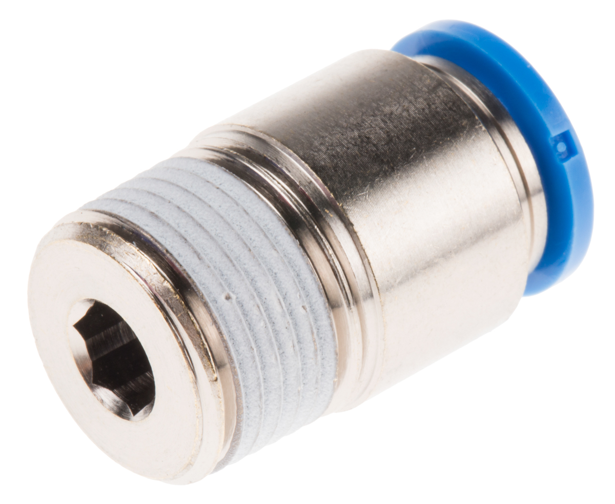 Festo QS Series Straight Threaded Adaptor, R 3/8 Male to Push In 10 mm, Threaded-to-Tube Connection Style, 153019