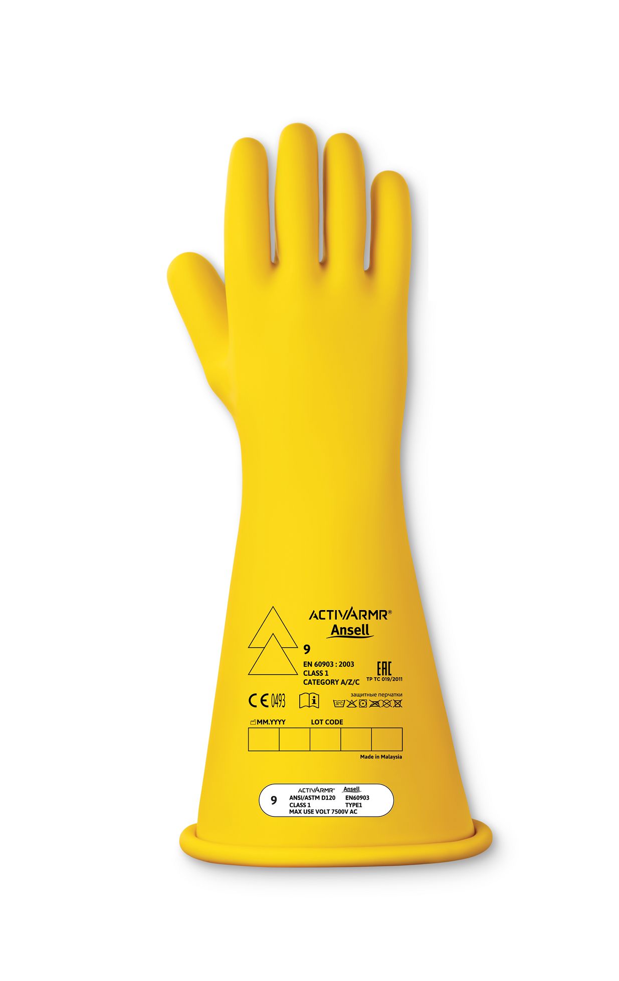 Ansell RIG114Y Yellow Latex Electrical Insulating Gloves, Size 10, Latex Coating