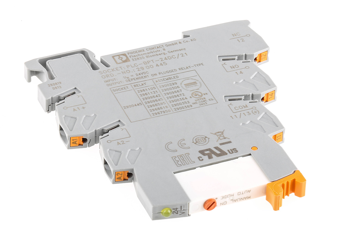 Phoenix Contact PLC-RPT- 24DC/21AU/MS Series Interface Relay, DIN Rail Mount, 24V dc Coil, SPDT, 1-Pole