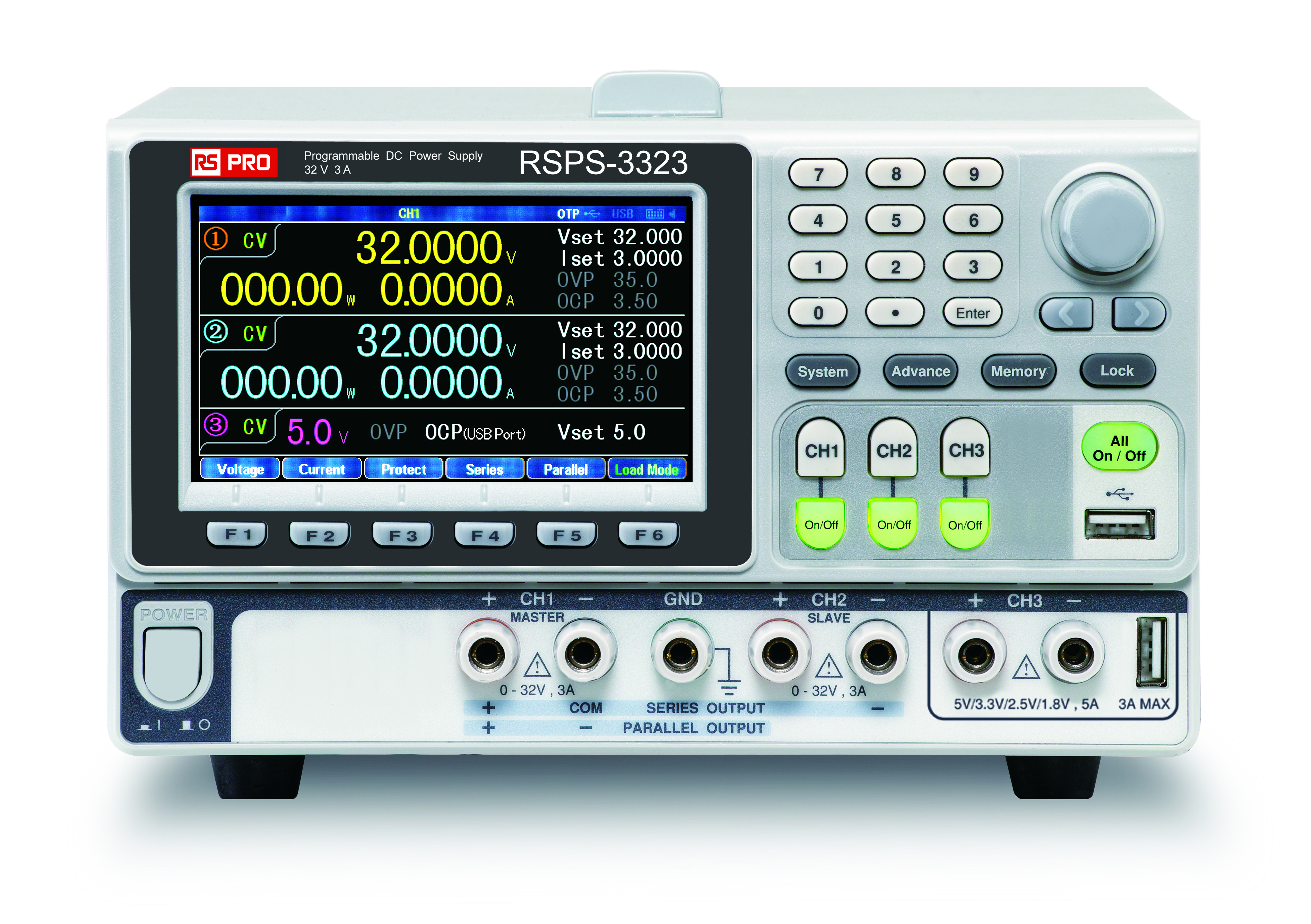 RS PRO Digital Switching Power Supply, 0 → 32V, 3A, 3-Output, 420W
