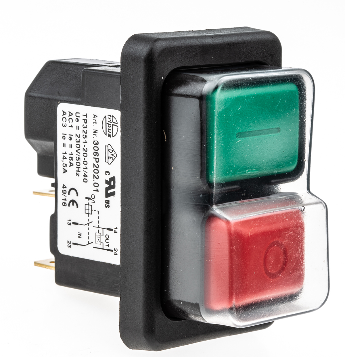 EICHOFF Push Button Switch, Latching, Panel Mount, DPST, IP65