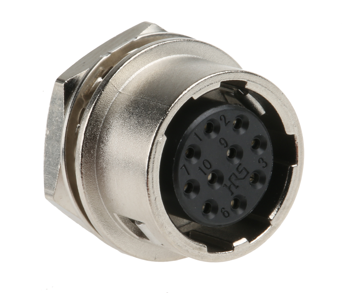 Hirose Circular Connector, 10 Contacts, Panel, Miniature Connector, Socket, Female, HR10 Series