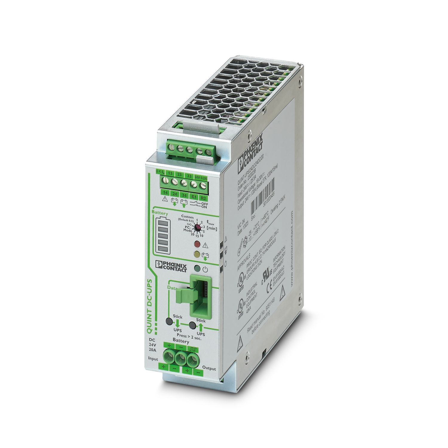 Phoenix Contact 24V dc Input DIN Rail Uninterruptible Power Supply (480W), QUINT-UPS