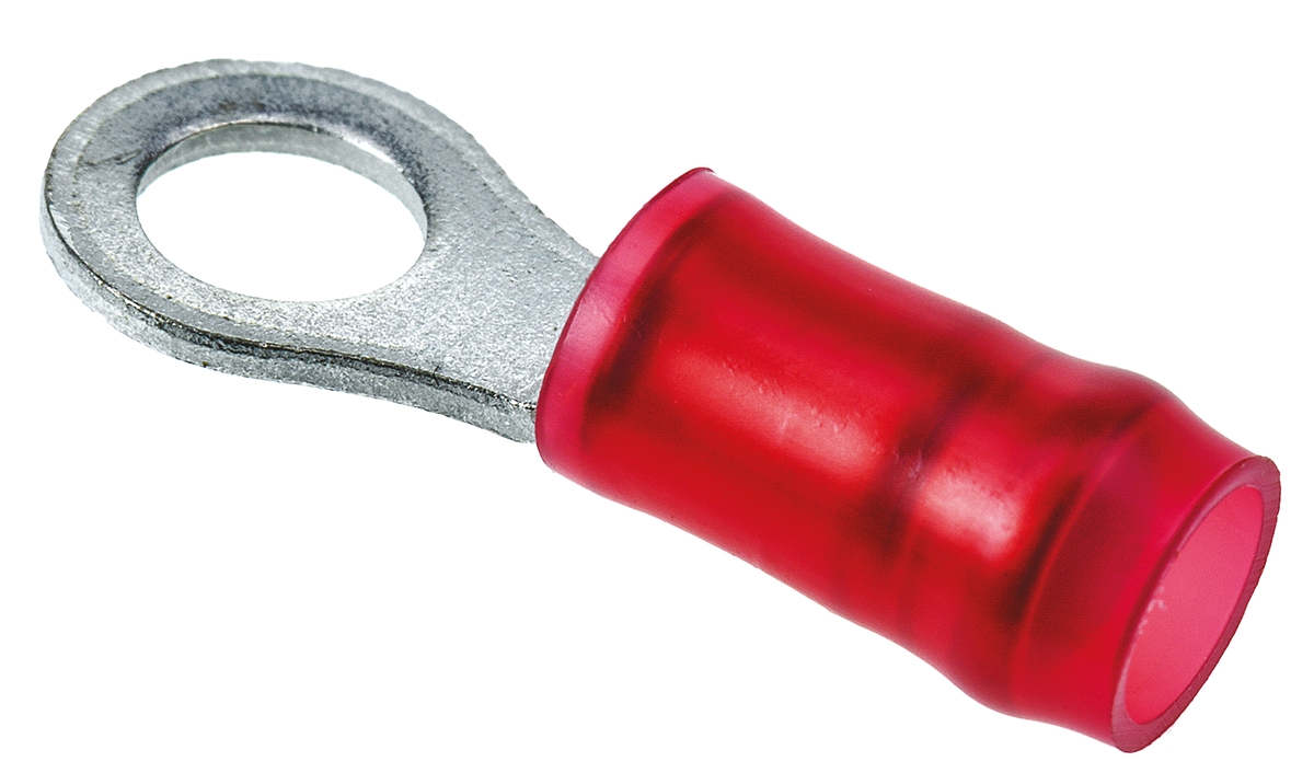 TE Connectivity, PIDG Insulated Ring Terminal, M4 Stud Size, 0.26mm² to 1.65mm² Wire Size, Red