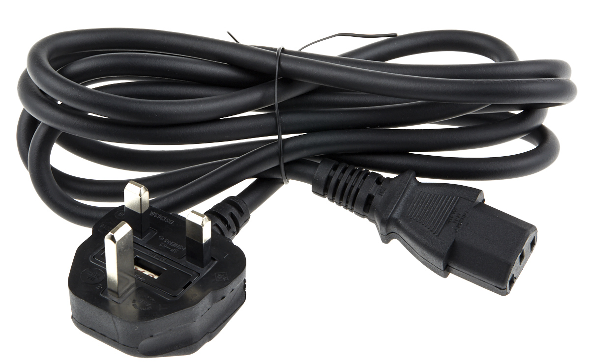 RS PRO Straight IEC C13 Socket to Right Angle Type G UK Plug Power Cord, 2m
