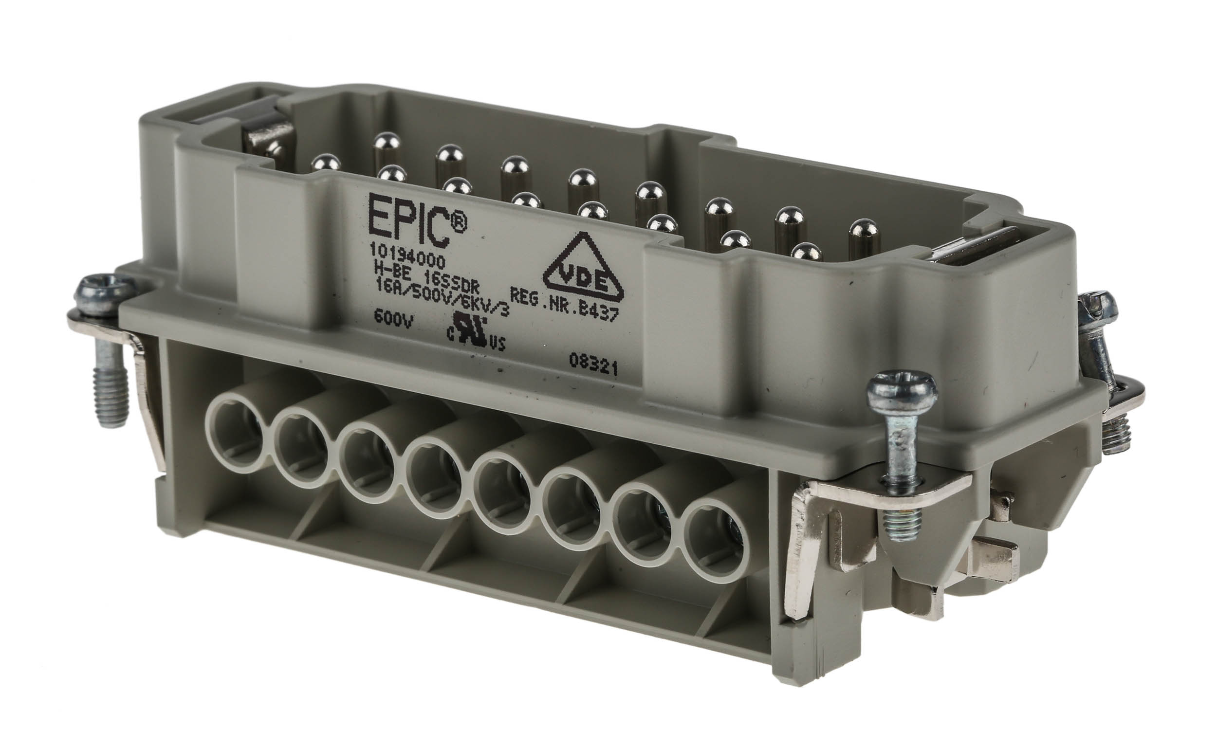 EPIC Connector Insert, 16 Way, 16A, Male, H-BE, Cable Mount, 600 V