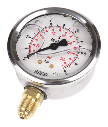 WIKA G 1/4 Analogue Pressure Gauge 10bar Bottom Entry 63mm Outside Diameter, UKAS