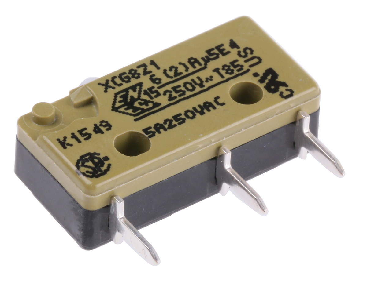Saia-Burgess Plunger Micro Switch, PCB Terminal, 6 A @ 250 V ac, SPDT, IP40