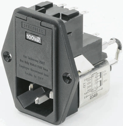 Male IEC/EN 60939 IEC Filter Panel Mount,Solder,Rated At 4A,250 V ac Operating Frequency 0 → 400Hz