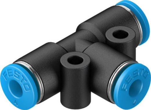 Festo QST-4-100 Series Tee Tube-to-Tube Adaptor Push In 4 mm, Push In 4 mm, Tube-to-Tube Connection Style, 130802