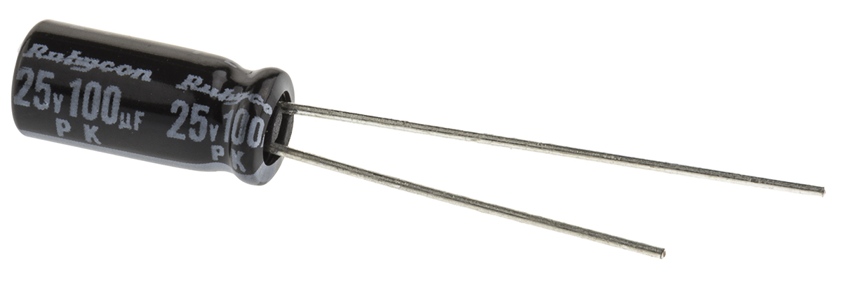 Rubycon 100μF Aluminium Electrolytic Capacitor 25V dc, Radial, Through Hole - 25PK100MEFC5X11